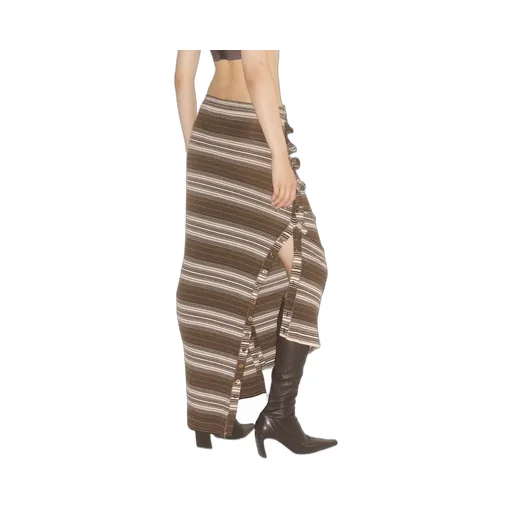 Striped Knit Maxi Skirt / Dark Brw Bei