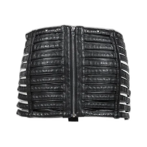 Faux Pu Slashed Mini Skirt / Blk Denim