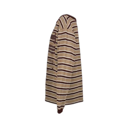 Slanted Shoulder Striped Long Sleeve T-Shirt / Kha