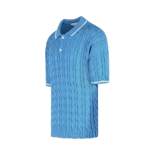 Marni Logo Embroidered Cable-Knit Polo Shirt