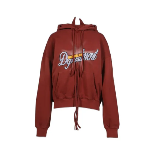 Drawstring Gradient Wash Hooded Sweatshirt / Red