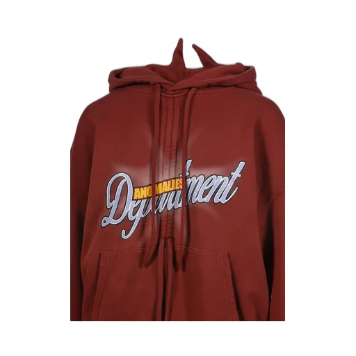 Drawstring Gradient Wash Hooded Sweatshirt / Red