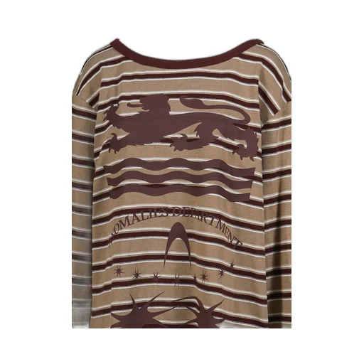 Slanted Shoulder Striped Long Sleeve T-Shirt / Kha