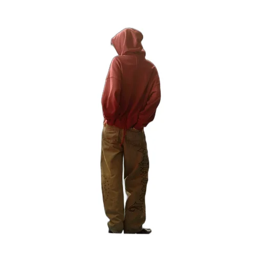 Drawstring Gradient Wash Hooded Sweatshirt / Red