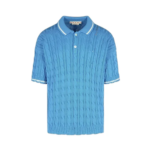 Marni Logo Embroidered Cable-Knit Polo Shirt