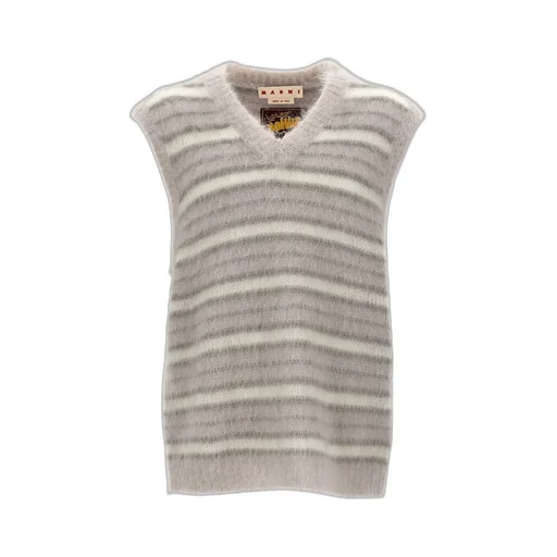 Marni V-Neck Striped Fuzzy Wuzzy Vest