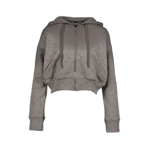 Faded Moon Fleece Cropped Zipped Hoodie / Dark Gry