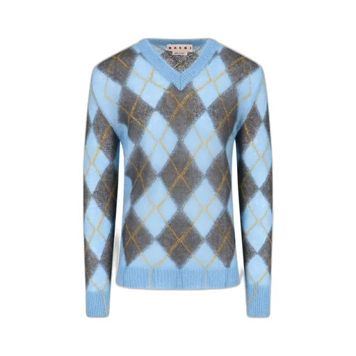 Marni Geometric Patterned V-Neck Knitted Jumper