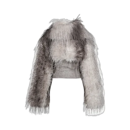 Faux Feather And Pu Lace Up Jacket / Wht Brwn