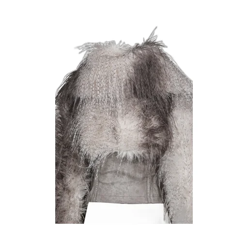 Faux Feather And Pu Lace Up Jacket / Wht Brwn