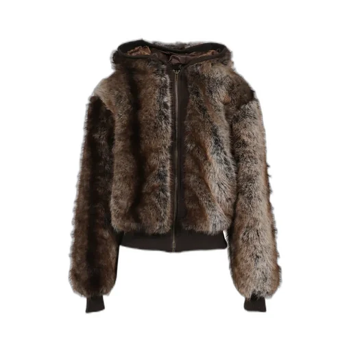 Faux Mink Zip Through Jacket / Brwn
