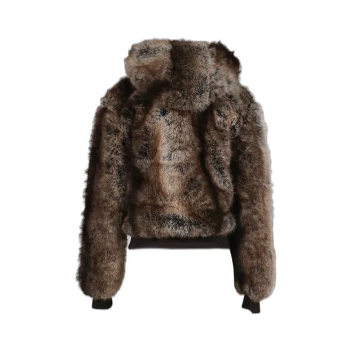 Faux Mink Zip Through Jacket / Brwn