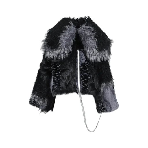 Patchwork Fur Asym Coat - Black / Blk