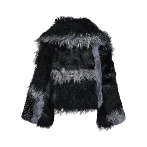Patchwork Fur Asym Coat - Black / Blk