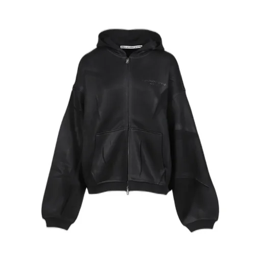 Creased Zip-Up Hoodie / Black