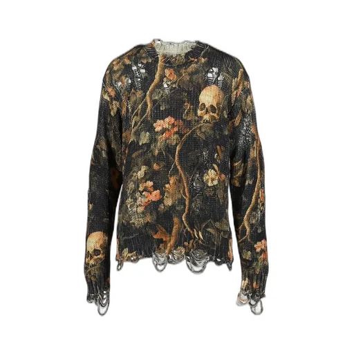Printed Boyfriend Sweater / Skull Camo Grn