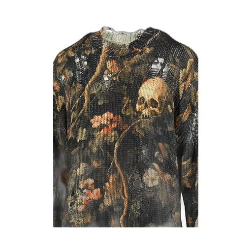 Printed Boyfriend Sweater / Skull Camo Grn