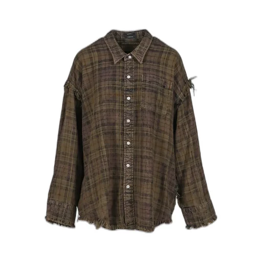 Shredded Seam Drop Neck Shirt / Teal/Nvy/Yel Plaid Brn