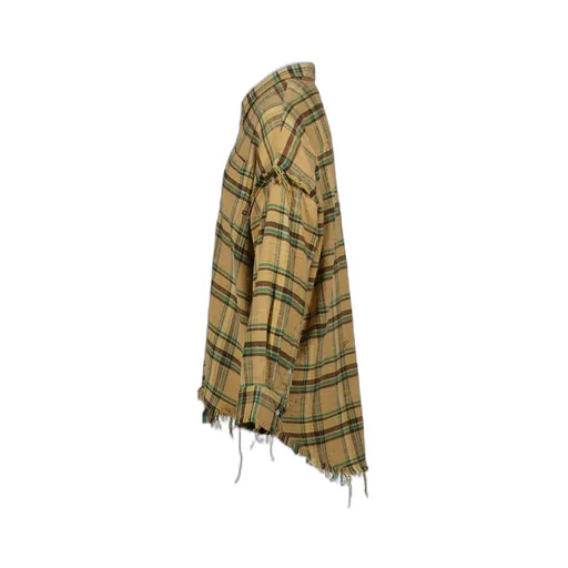 Shredded Seam Drop Neck Shirt / Kha/Grn Plaid