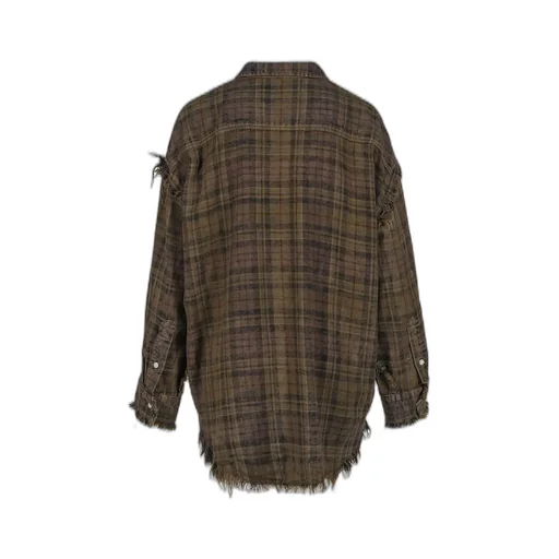 Shredded Seam Drop Neck Shirt / Teal/Nvy/Yel Plaid Brn