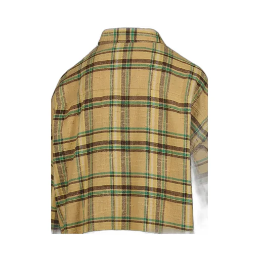 Shredded Seam Drop Neck Shirt / Kha/Grn Plaid