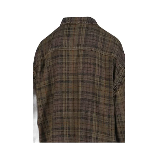 Shredded Seam Drop Neck Shirt / Teal/Nvy/Yel Plaid Brn