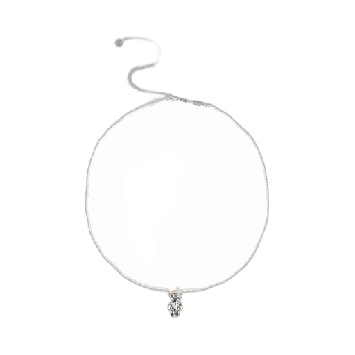 Mini Flocked Bear Pearl Necklace / Pnk