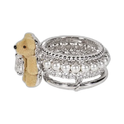Mini Pearlescent Bear Multi-Layered Ring / Wht