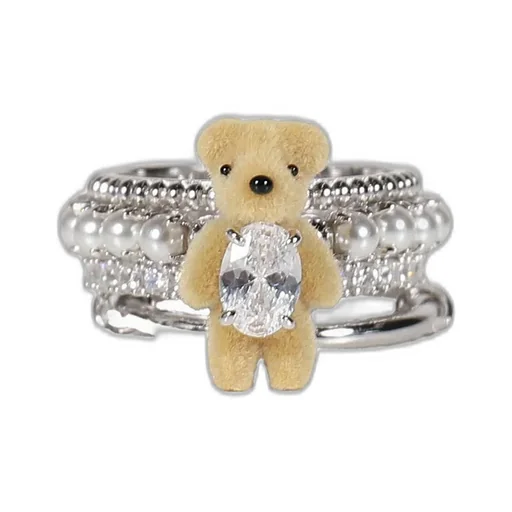 Mini Pearlescent Bear Multi-Layered Ring / Wht