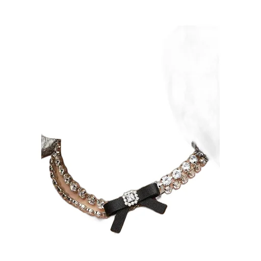 Rubber Bow Gemstone Necklace / Blk