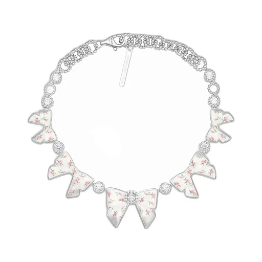 Ceramics Bowknot Zircon Necklace / Pnk Grn