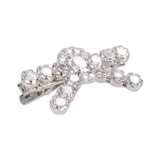 Gemstone Pave Bow Hair Pin/Sil