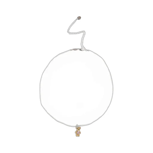 Mini Flocked Bear Pearl Necklace / Pnk