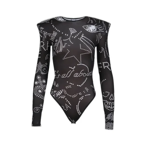 Printed Shoulder Pad Leotard / Blk