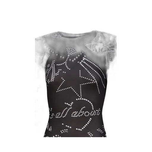 Printed Shoulder Pad Leotard / Blk