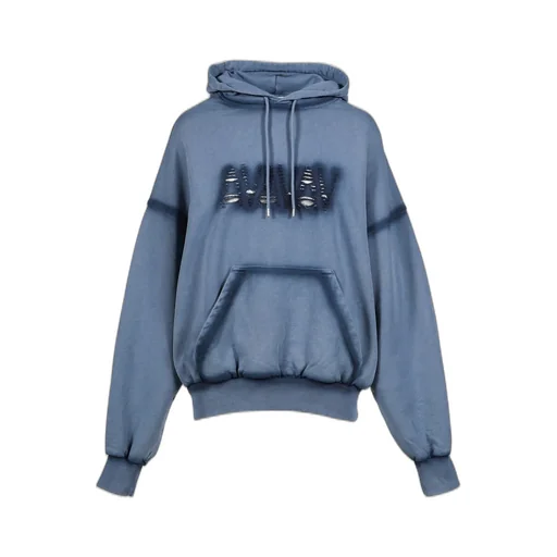 Os Shoulderless Hoodie Cut Av-Logo Blue / Blu