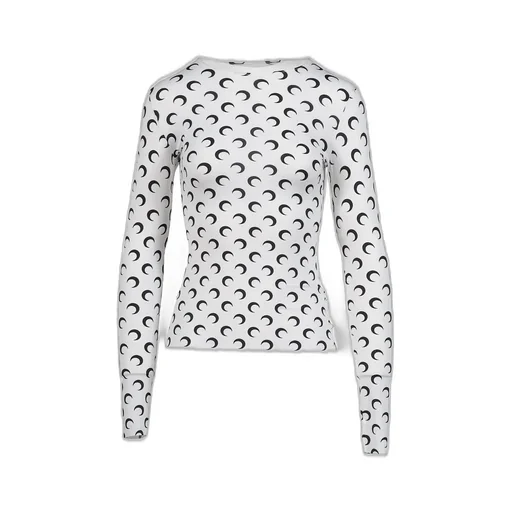 Moon Printed Jersey Ls Crewneck Top / Optical Wht