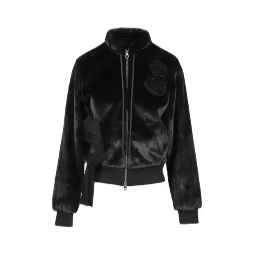 Fleece Appliqu_ Zipup Jacket / Blk