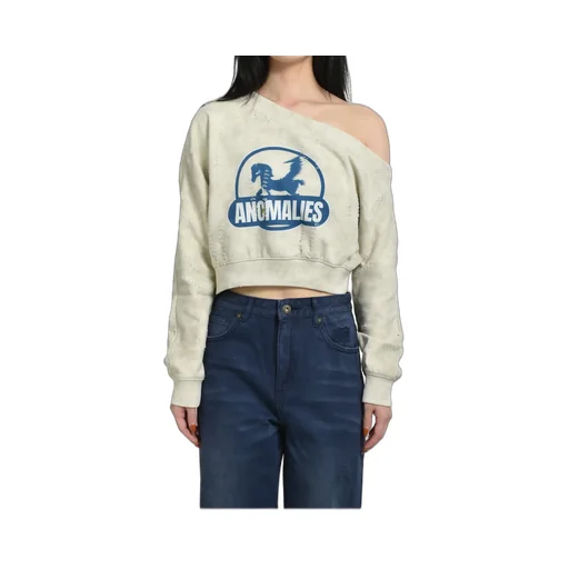 Distressed Off-Shoulder Sweatshirt / Bei