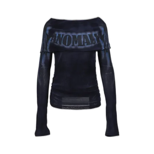 Faux Suede Mesh Wings Off-Shoulder T-Shirt / Nvy Blu