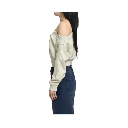 Distressed Off-Shoulder Sweatshirt / Bei
