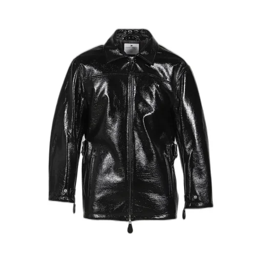 Zipped Vinyl Maxi Bomber Jacket / Blk