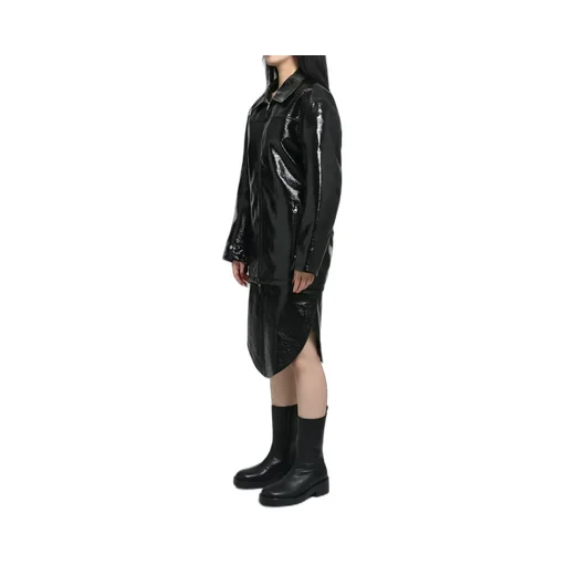 Zipped Vinyl Maxi Bomber Jacket / Blk