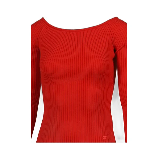 Off Shoulder Rib Knit Top / Poppy