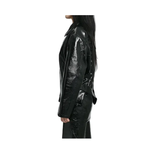 Zipped Vinyl Maxi Bomber Jacket / Blk