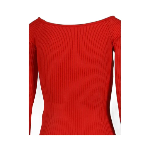 Off Shoulder Rib Knit Top / Poppy