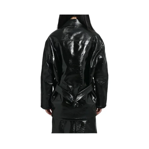 Zipped Vinyl Maxi Bomber Jacket / Blk