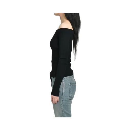 Off Shoulder Rib Knit Top / Blk