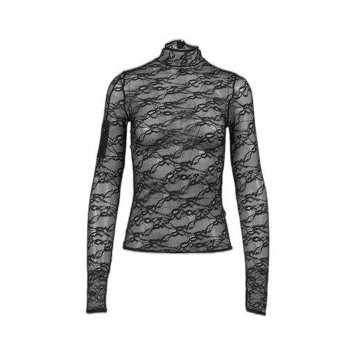 Lace Mock Neck Top / Black
