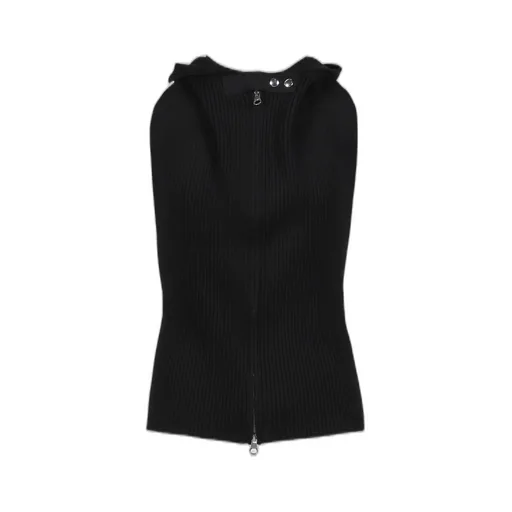 Sleeveless Zipped Wool Cardigan / Blk